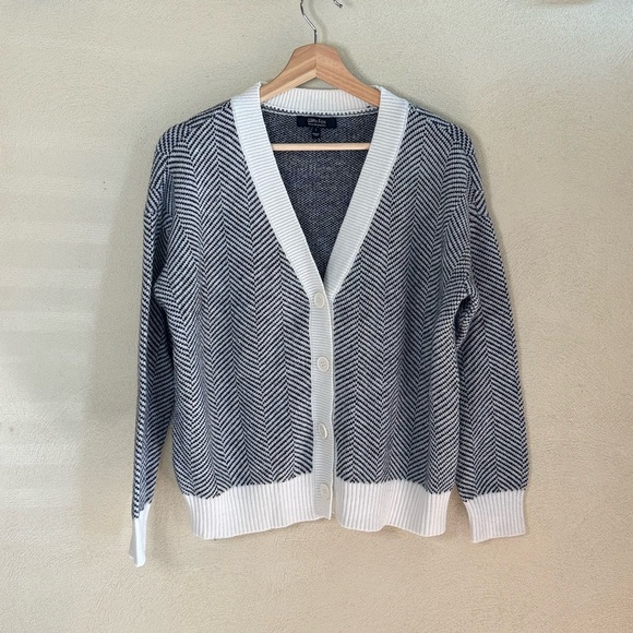 Witty Fox Black Cream Neutral Chevron Button Long Sleeve Cardigan Sweater L NWOT - Picture 1 of 8